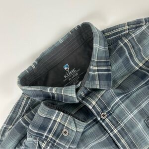 Kuhl Mens XL Blue & Gray Plaid Long Sleeve Button Up Flannel Casual Outdoor